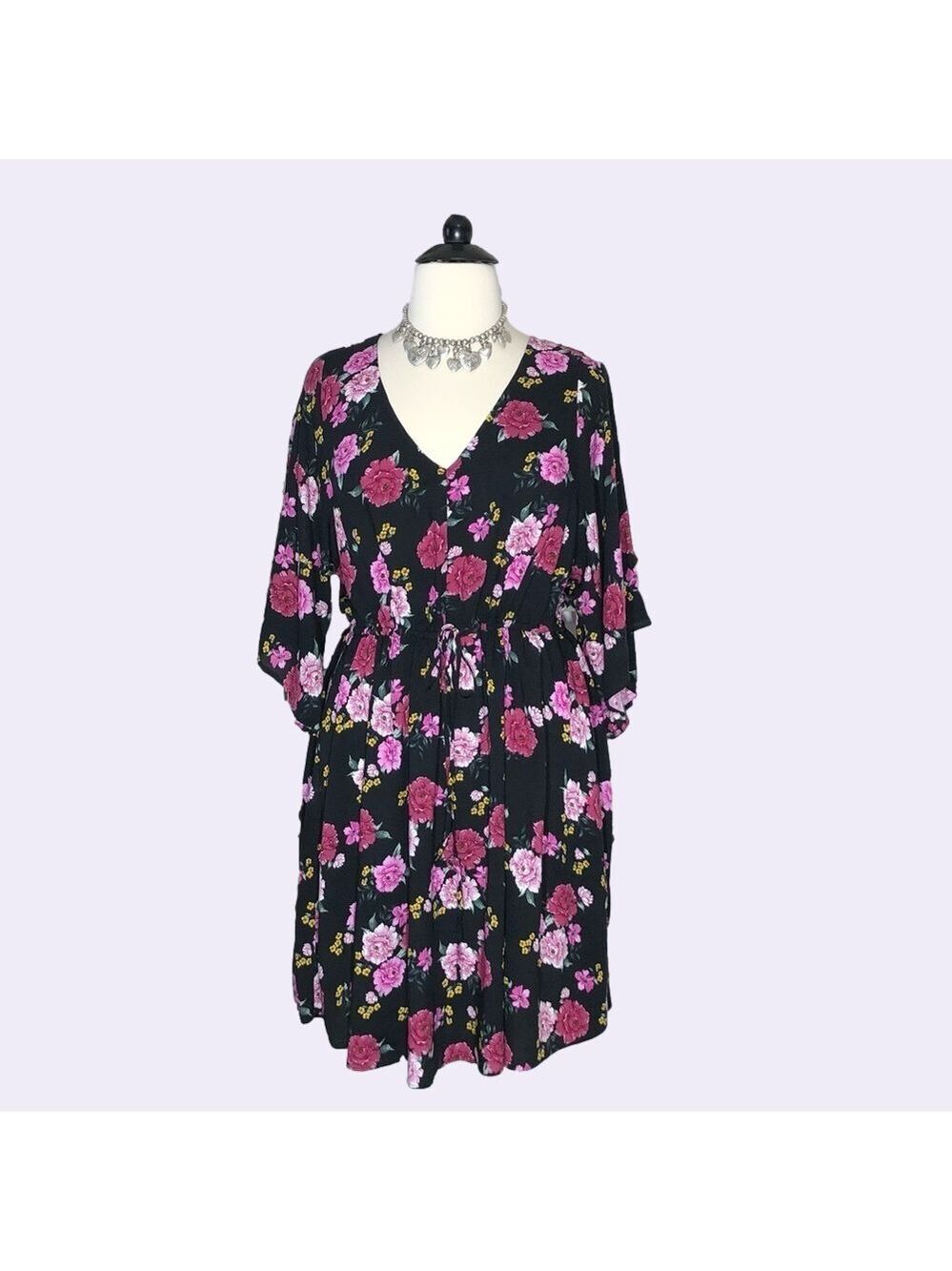 Torrid Black Floral Dress Pink Roses fairy boho festival cottage whimsical sz 4X